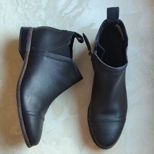 Tom's Reese Ankle Boots Black Leather & Suede 1" Heel Women's 7.5